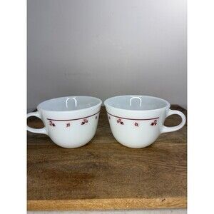PYREX Burgundy & White Burgundy Rose Milk Glass Coffee Cups Vintage NEW